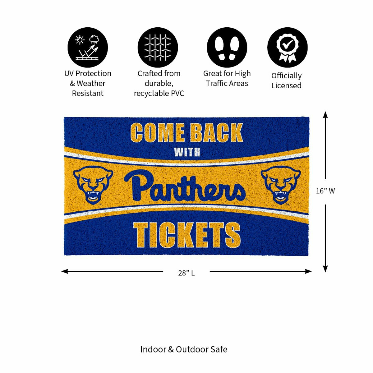 28" x 16" PVC Trapper Mat, Come Back with Tickets, University of Pitts, Collegiate