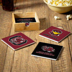 University of South Carolina Ceramic Coasters Set, 4pcs with Wood Cadd, Collegiate, Home
