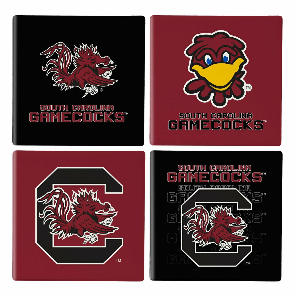 University of South Carolina Ceramic Coasters Set, 4pcs with Wood Cadd, Collegiate, Home