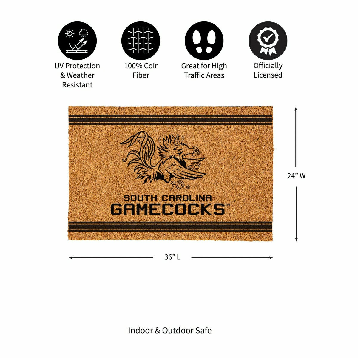 University of South Carolina Large One Color Coir Mat, 36"x24", Collegiate