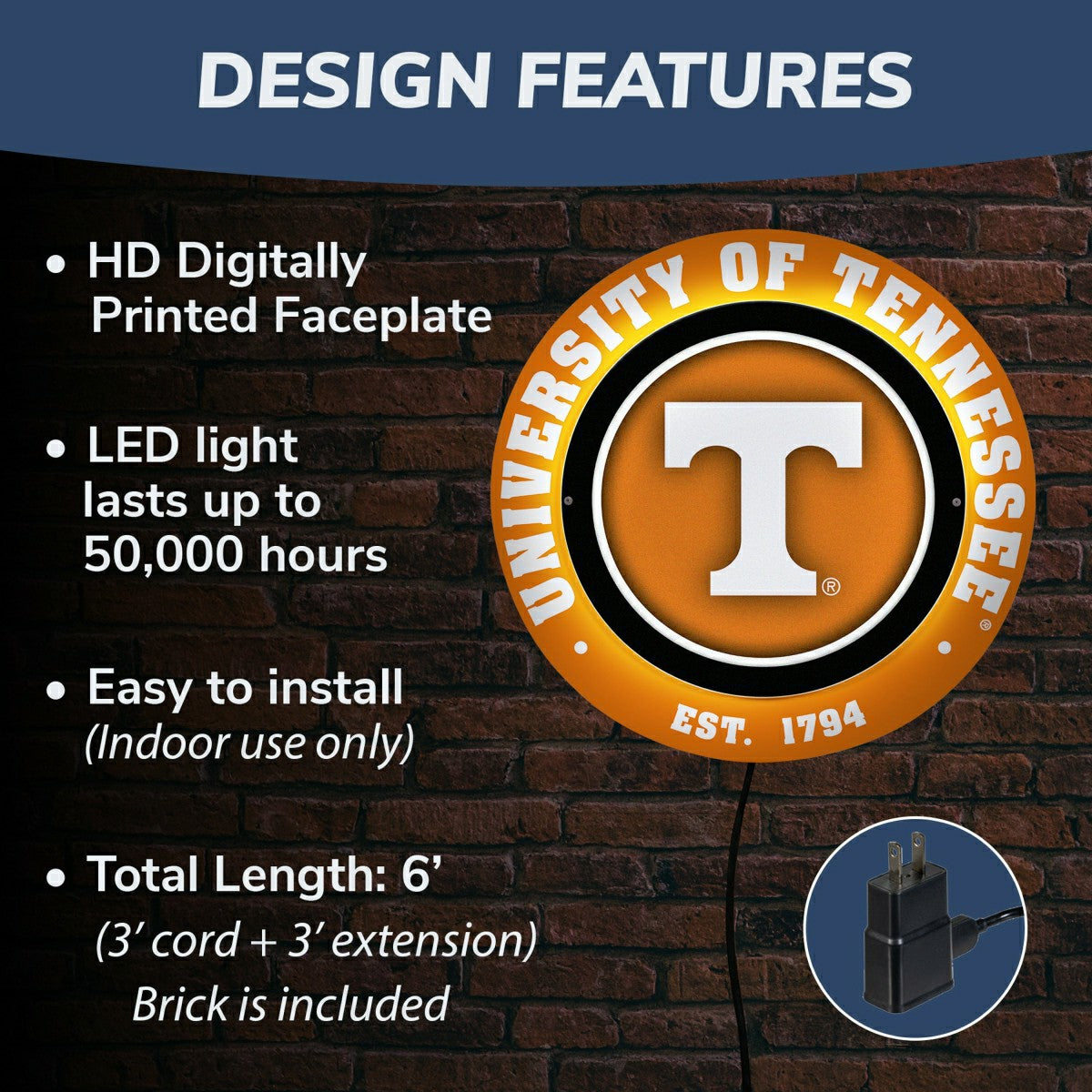 University of Tennessee, Metal Lite, Round, Collegiate