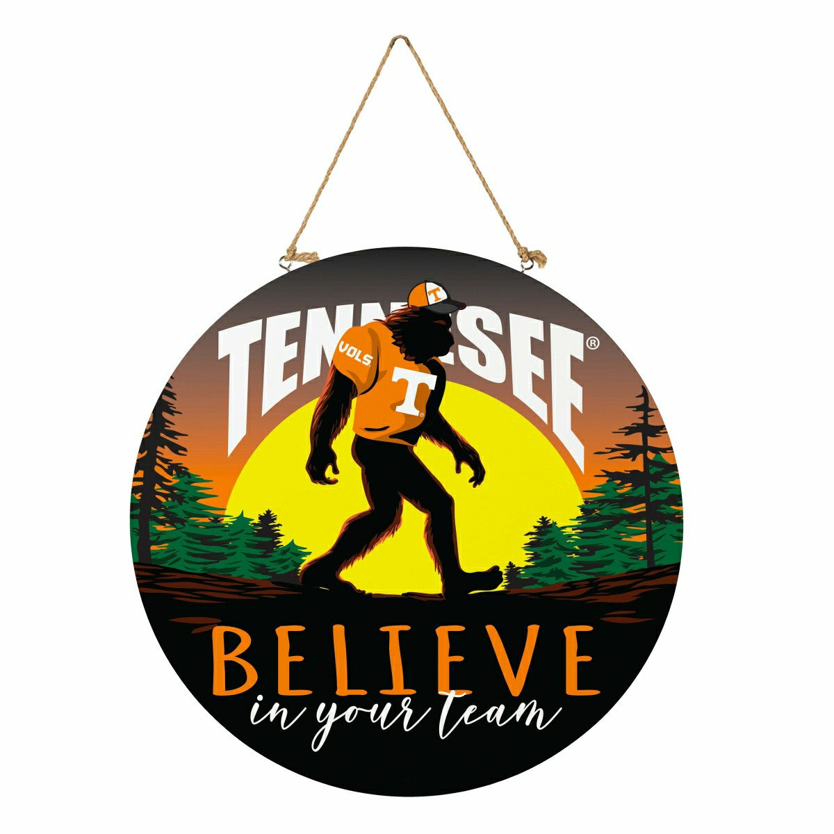 University of Tennessee Bigfoot Round Door Décor with Hanging Rope, 18, Collegiate, Home