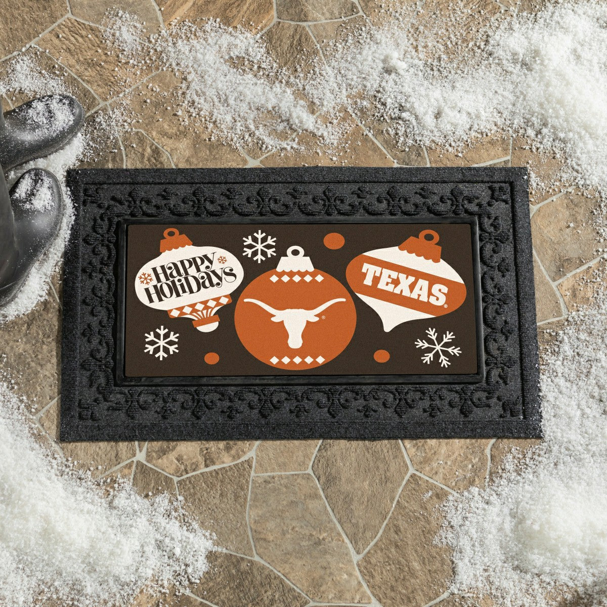 University of Texas Holiday Flocked Coir Sassafras Switch Mat, 22"x10", Collegiate