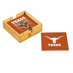 University of Texas Ceramic Coasters Set, 4pcs with Wood Caddy, Collegiate, Home