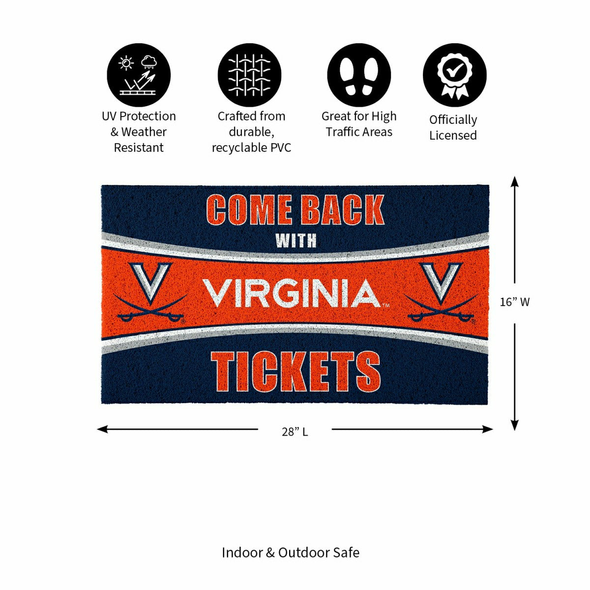 28" x 16" PVC Trapper Mat, Come Back with Tickets, University of Virgi, Collegiate