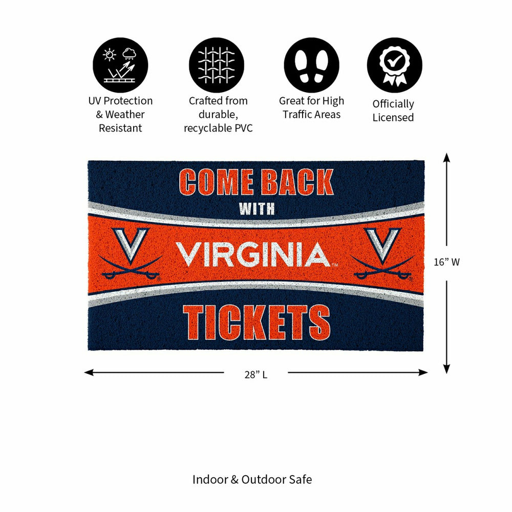 28" x 16" PVC Trapper Mat, Come Back with Tickets, University of Virgi, Collegiate