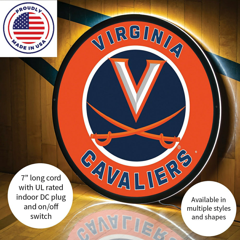 LED Wall Decor, Round, University of Virginia, Collegiate, Home