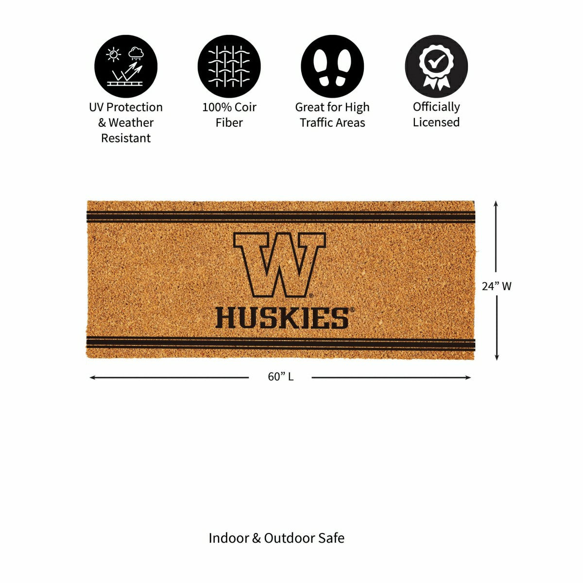 University of Washington Extra Large One Color Coir Mat, 60"x24", Collegiate