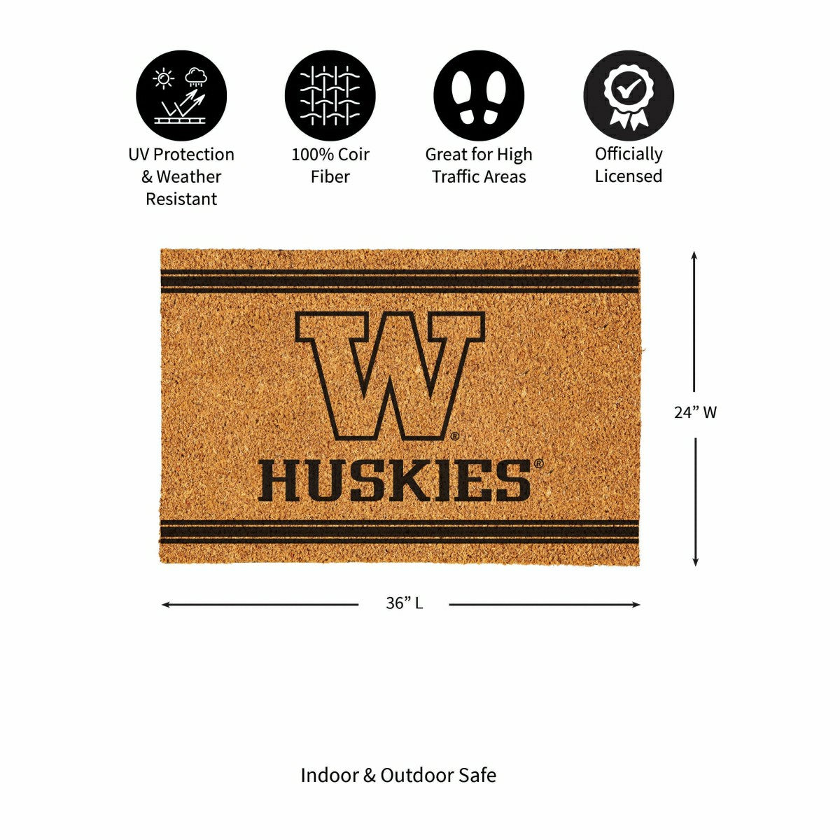 University of Washington Large One Color Coir Mat, 36"x24", Collegiate