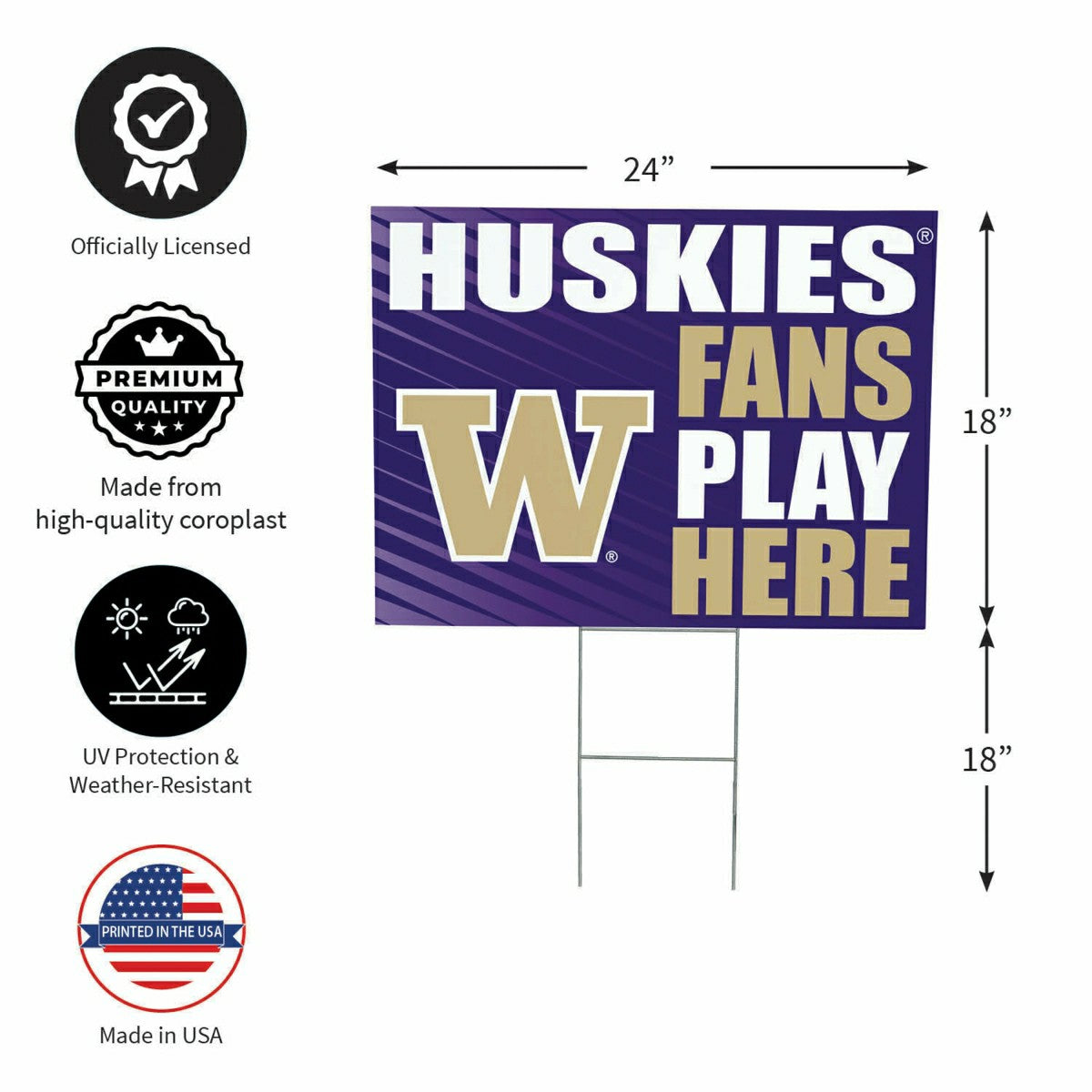University of Washington Coroplast Yard Sign "Fans Play Here", Collegiate, Home