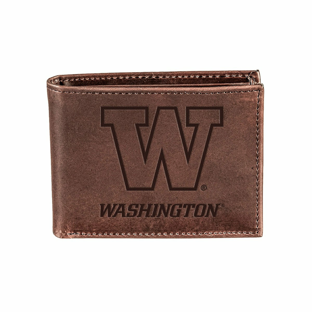 University of Washington, Bi-Fold Wallet, Brown, CH, 100% Genuine Leat, Collegiate, Home
