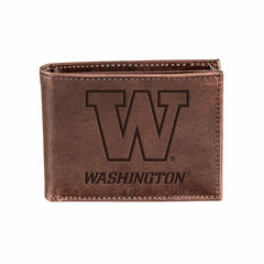 University of Washington, Bi-Fold Wallet, Brown, CH, 100% Genuine Leat, Collegiate, Home