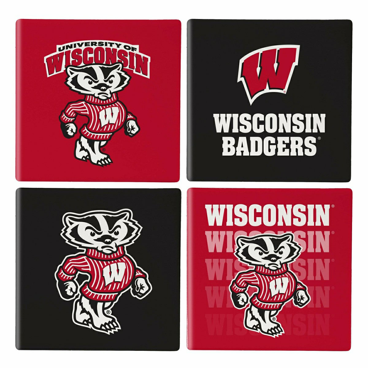 University of Wisconsin-Madison Ceramic Coasters Set, 4pcs with Wood C, Collegiate, Home
