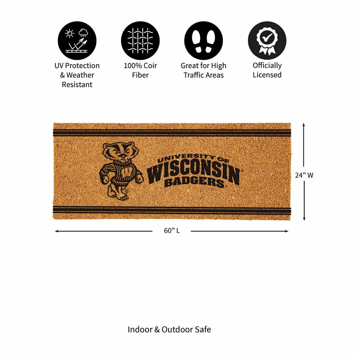 University of Wisconsin-Madison Extra Large One Color Coir Mat, 60"x24, Collegiate
