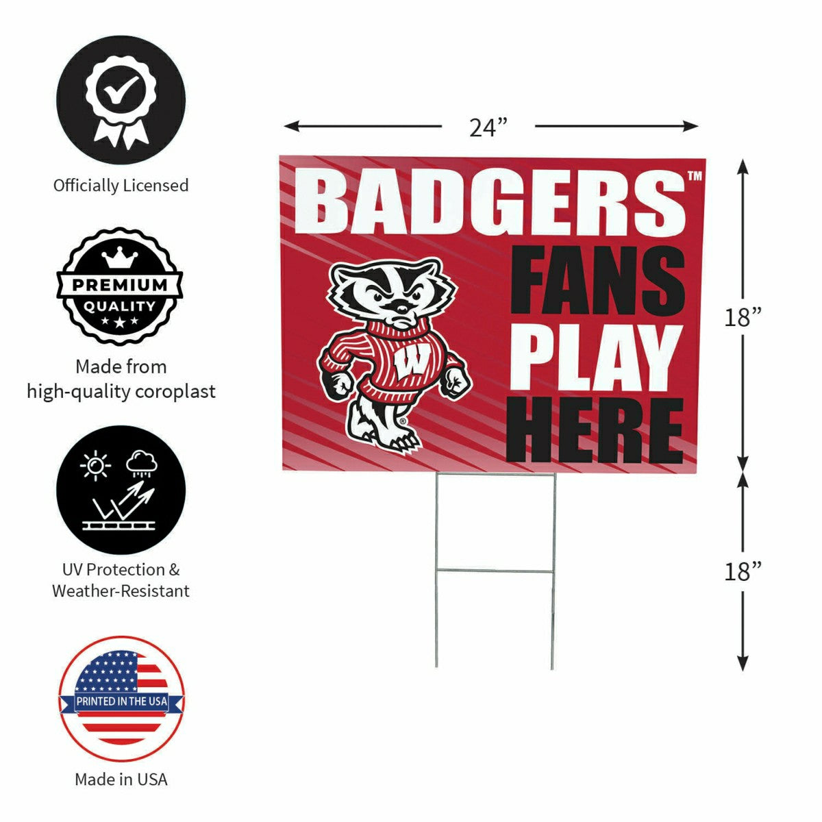 University of Wisconsin-Madison Coroplast Yard Sign "Fans Play Here", Collegiate, Home