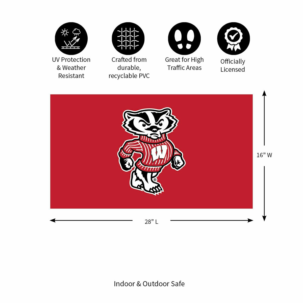 Full Color PVC Mat, 16" x 28", University of Wisconsin-Madison, Collegiate