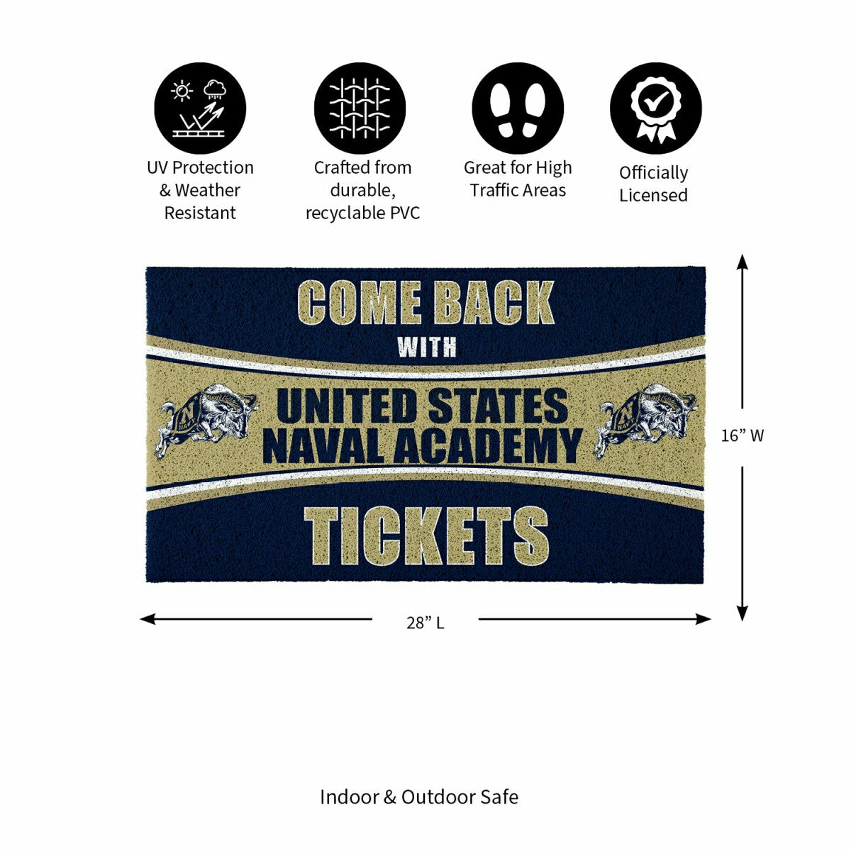 28" x 16" PVC Trapper Mat, Come Back with Tickets, US Naval Academy, Collegiate