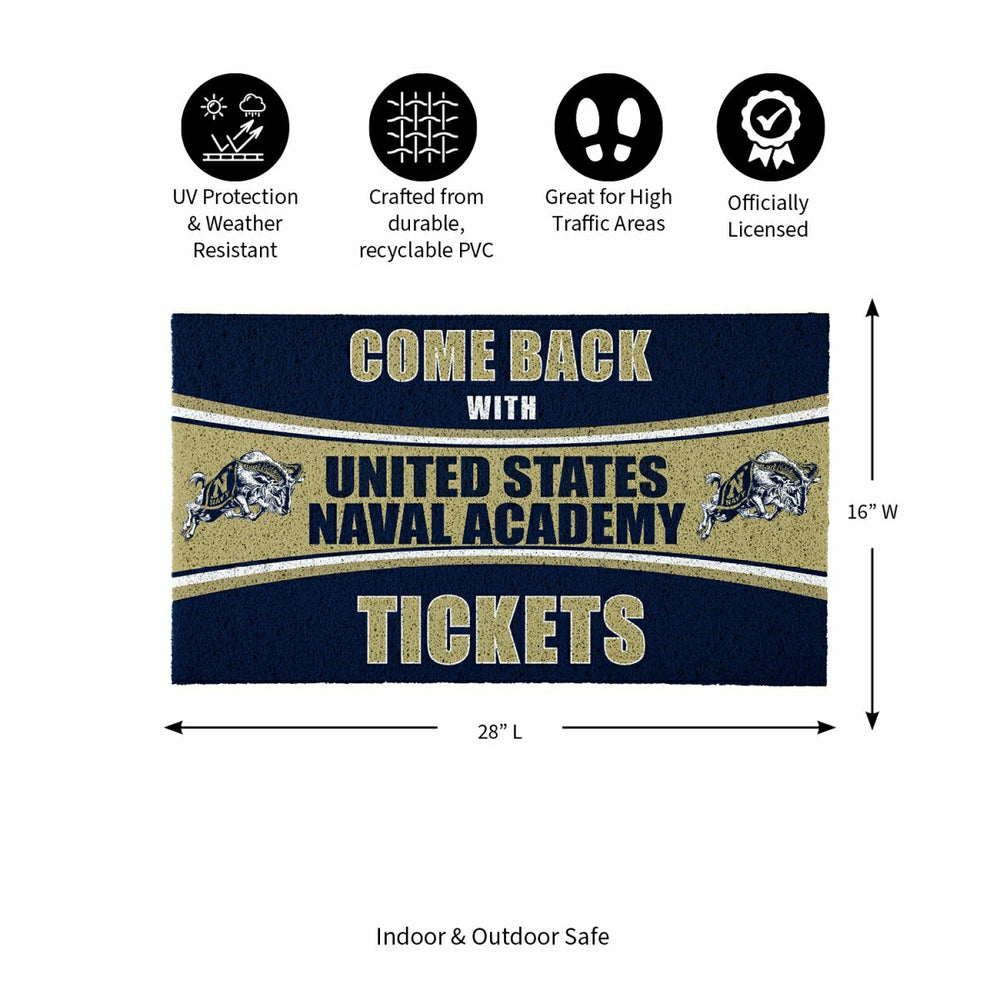 28" x 16" PVC Trapper Mat, Come Back with Tickets, US Naval Academy, Collegiate