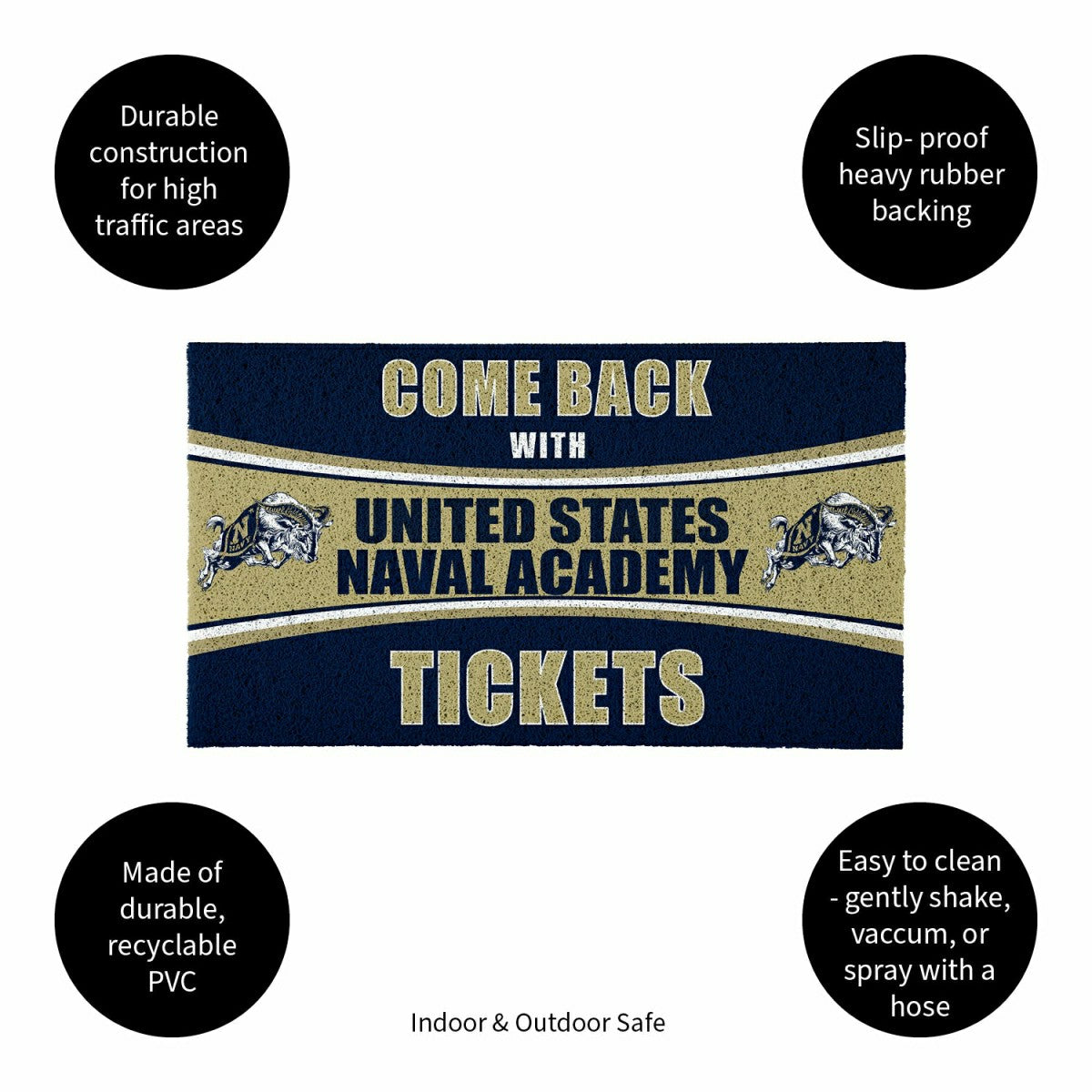 28" x 16" PVC Trapper Mat, Come Back with Tickets, US Naval Academy, Collegiate