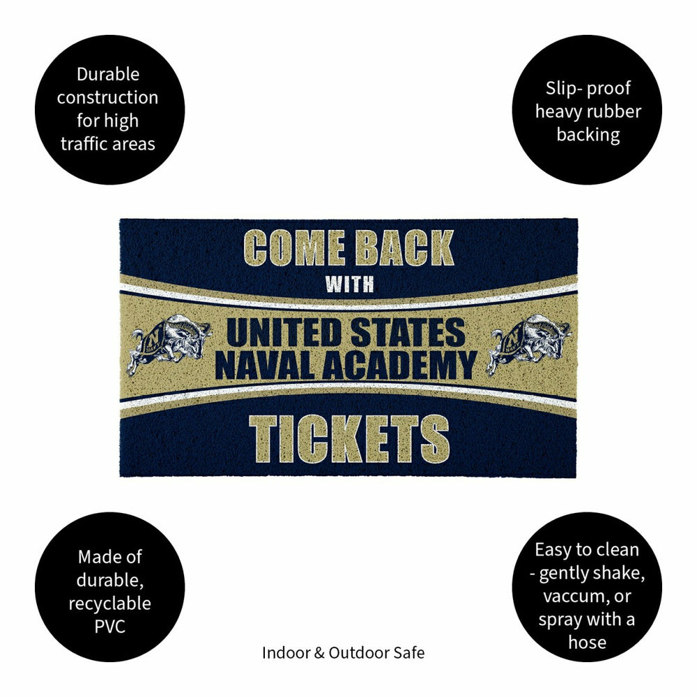 28" x 16" PVC Trapper Mat, Come Back with Tickets, US Naval Academy, Collegiate