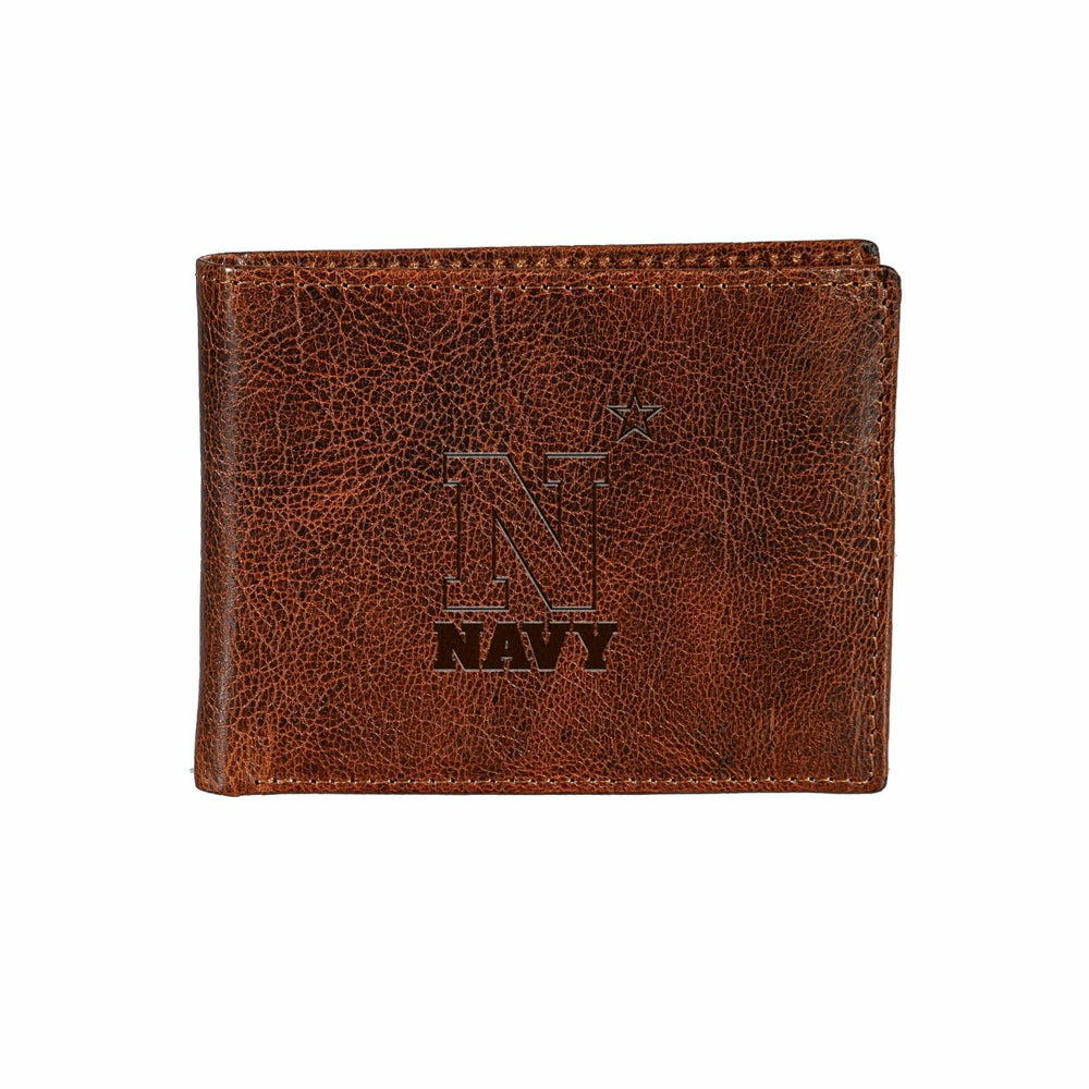 US Naval Academy, Embossed 100% Genuine Tumbled Leather Passcase Bi-Fo, Collegiate, Home