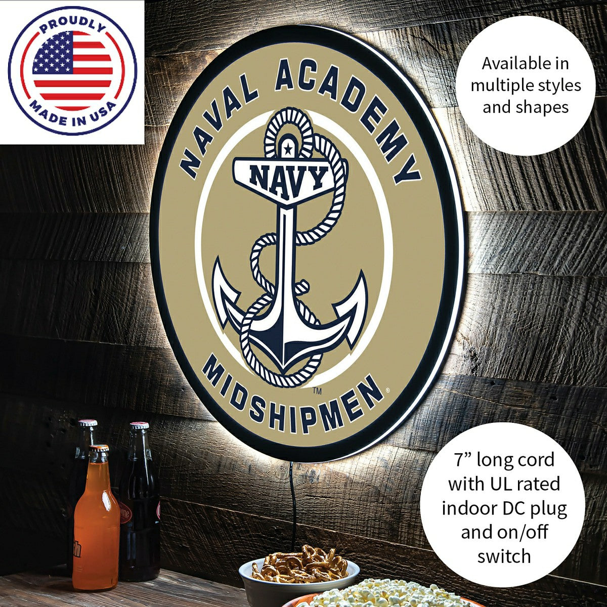 LED Wall Decor, Round, US Naval Academy, Collegiate, Home