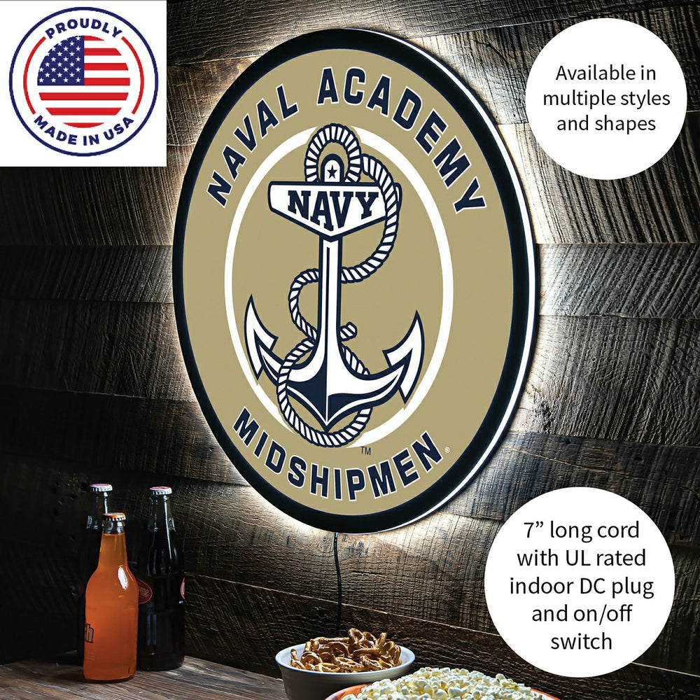 LED Wall Decor, Round, US Naval Academy, Collegiate, Home