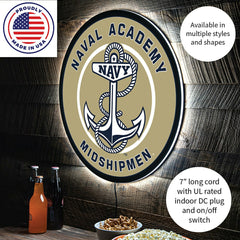 LED Wall Decor, Round, US Naval Academy, Collegiate, Home