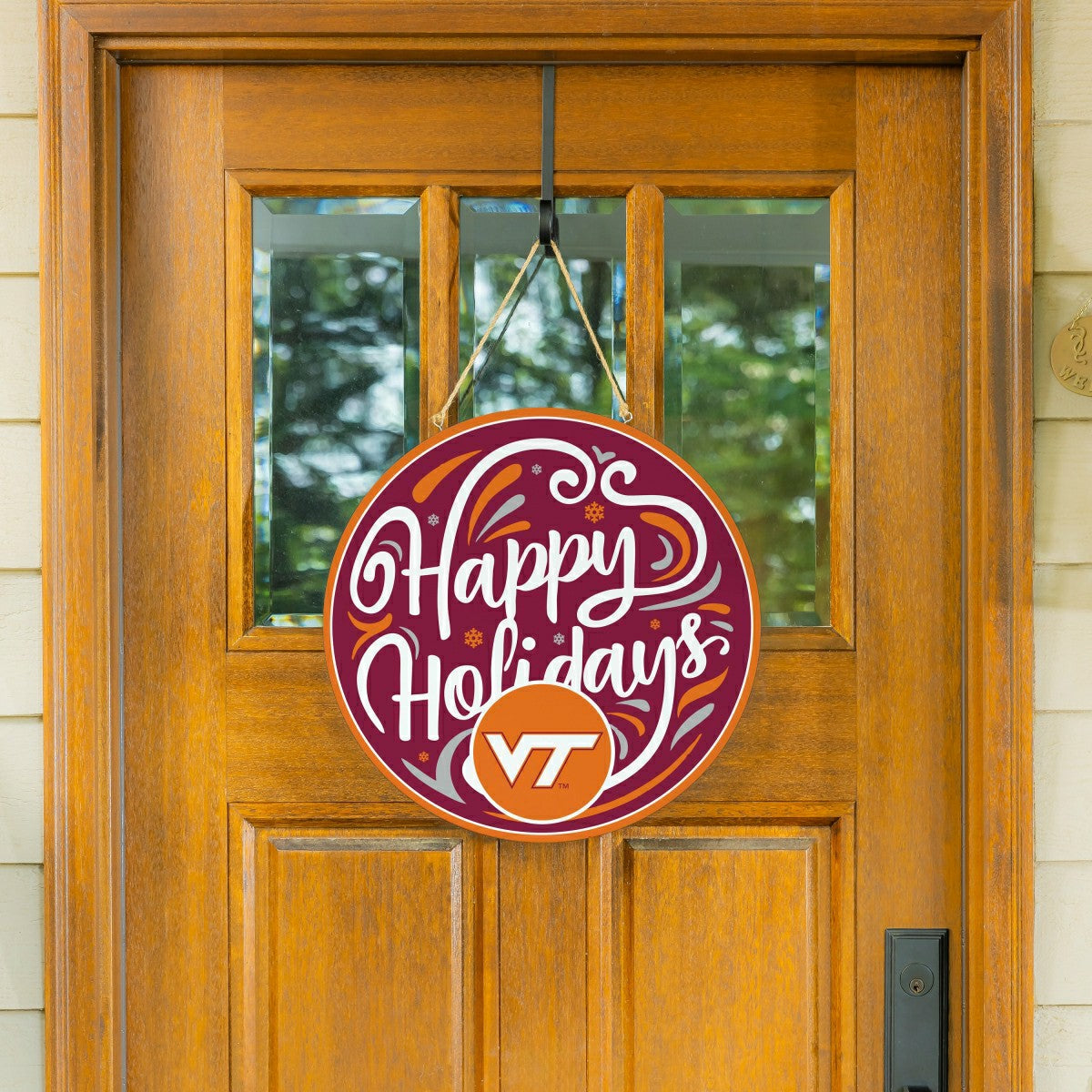 Virginia Tech Holiday Round Door Décor with Hanging Rope, 18x18, Collegiate, Home
