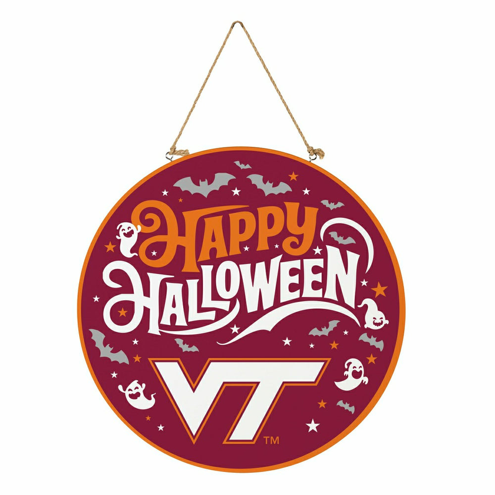 Virginia Tech Halloween Round Door Décor with Hanging Rope, 18x18, Collegiate, Home
