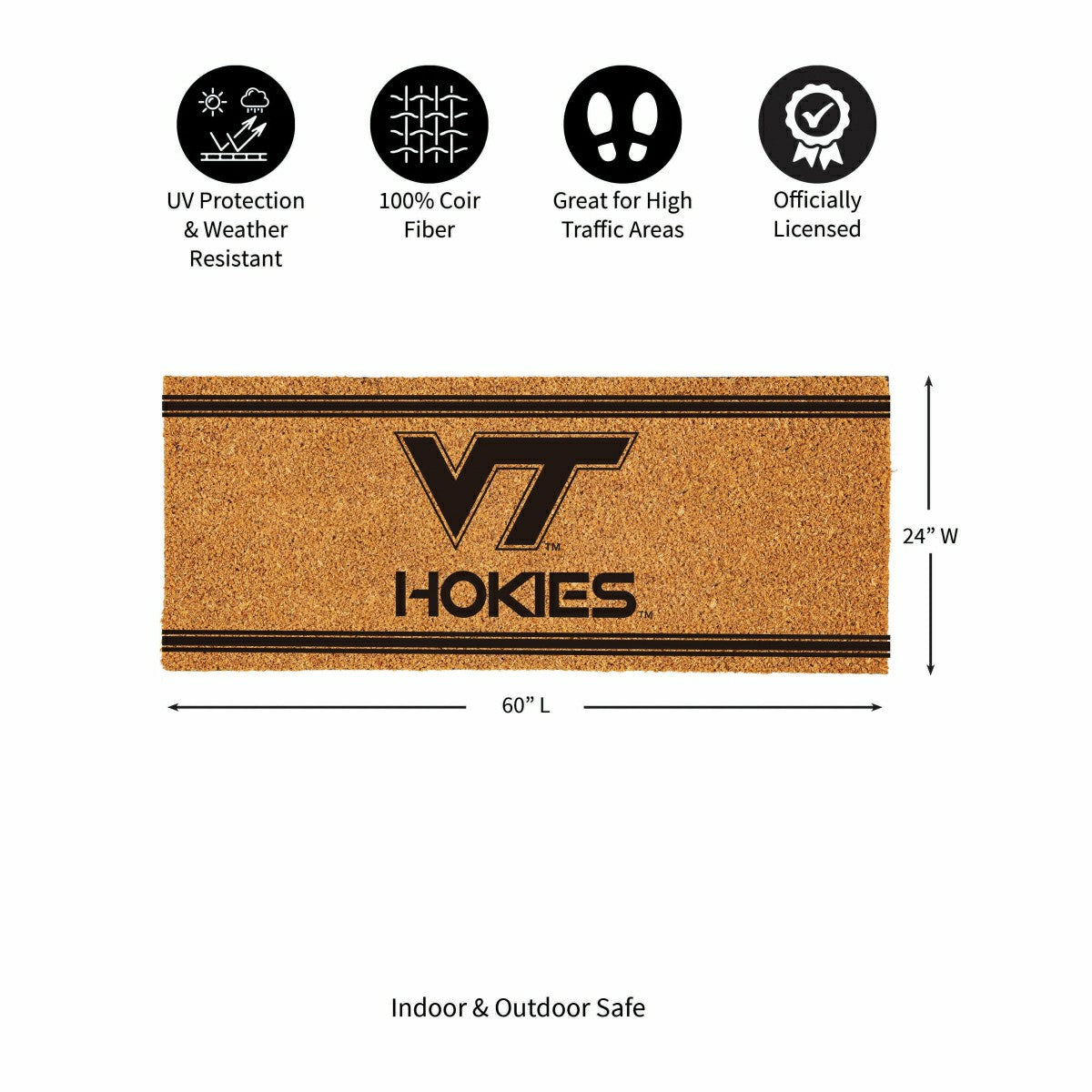 Virginia Tech Extra Large One Color Coir Mat, 60"x24", Collegiate