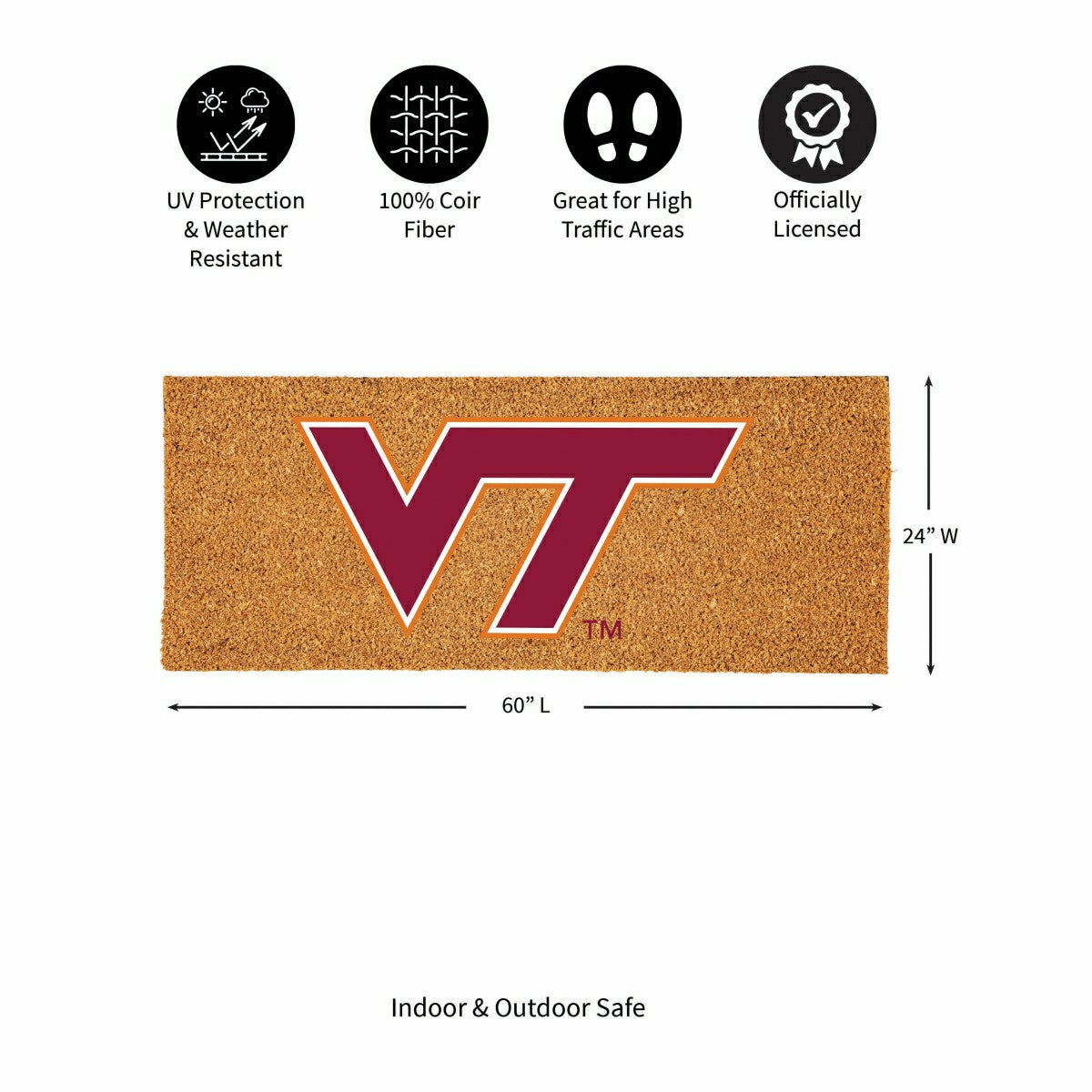 Virginia Tech Extra Large Full Color Coir Mat, 60"x24", Collegiate