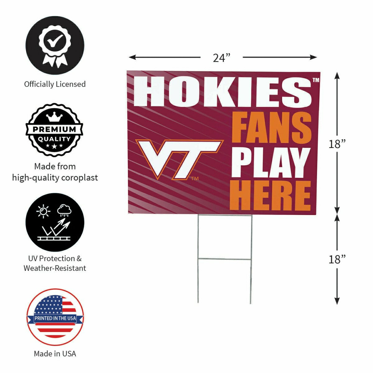 Virginia Tech Coroplast Yard Sign "Fans Play Here", Collegiate, Home