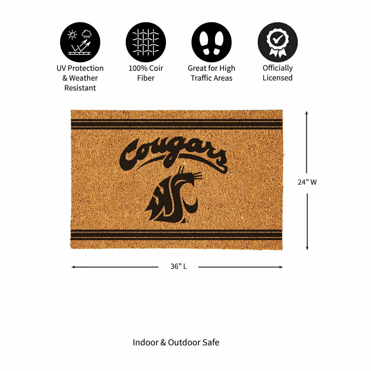Washington State University Large One Color Coir Mat, 36"x24", Collegiate