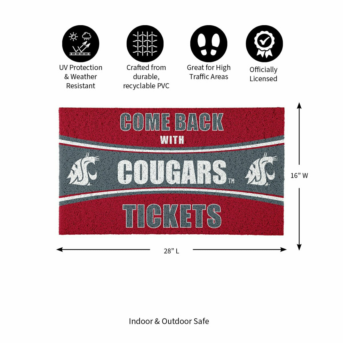 28" x 16" PVC Trapper Mat, Come Back with Tickets, Washington State Un, Collegiate