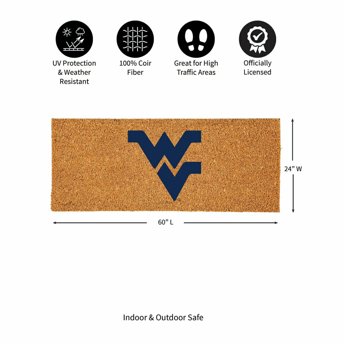 West Virginia University Extra Large Full Color Coir Mat, 60"x24", Collegiate