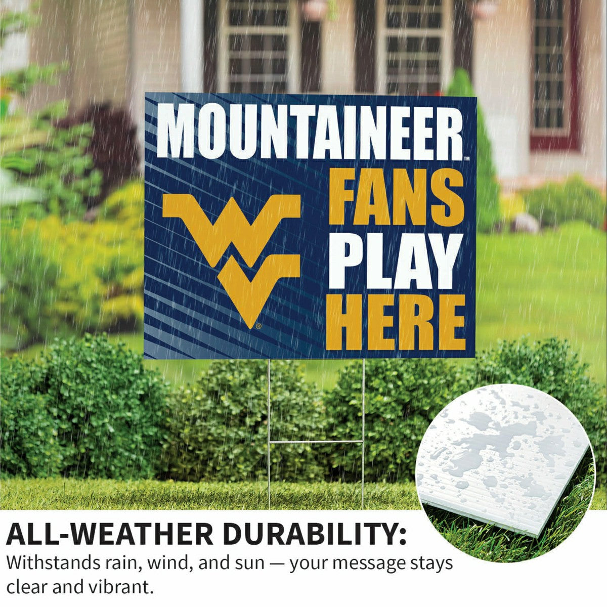 West Virginia University Coroplast Yard Sign "Fans Play Here", Collegiate, Home
