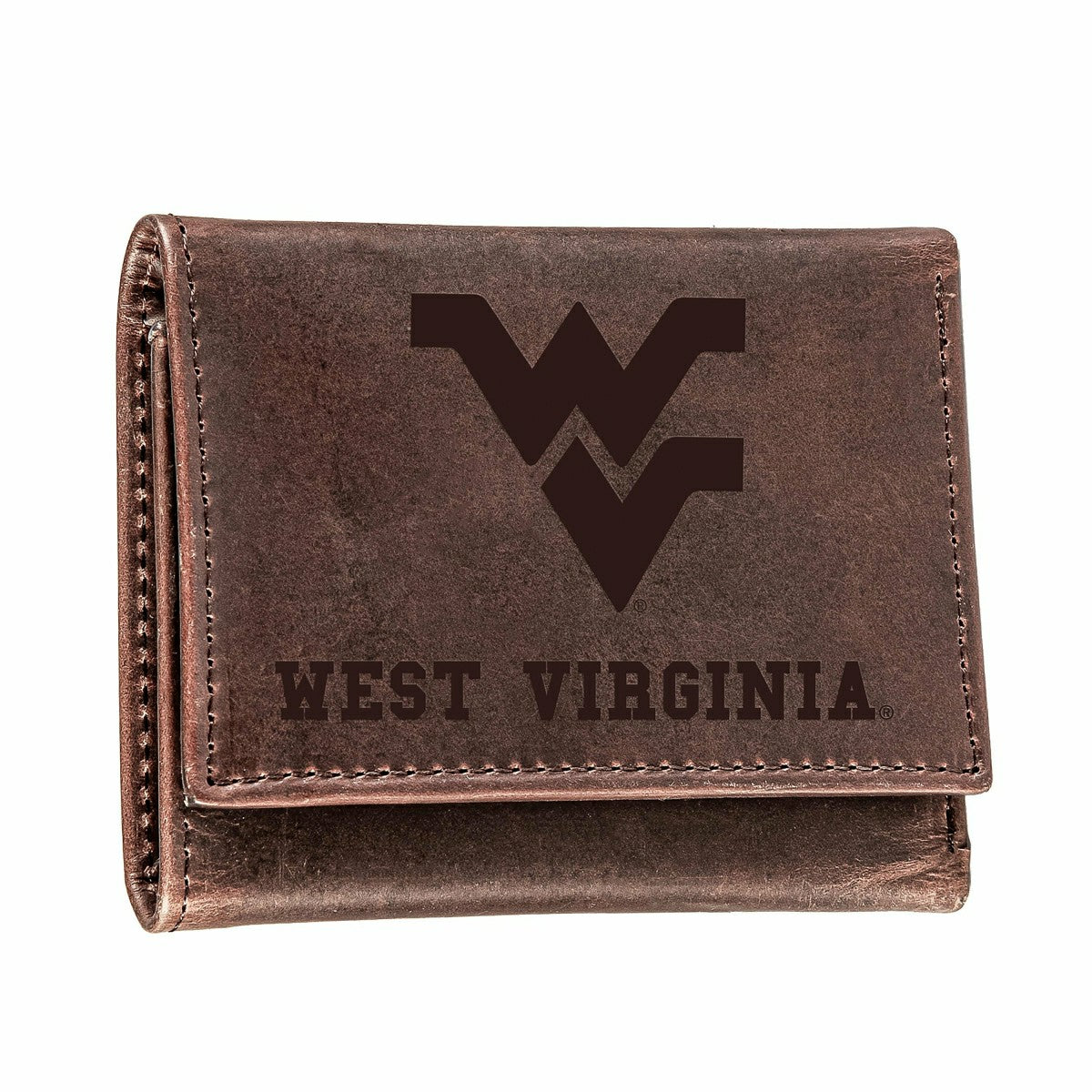 West Virginia University , Tri-Fold Wallet, Brown, CH, 100% Genuine Le, Collegiate, Home