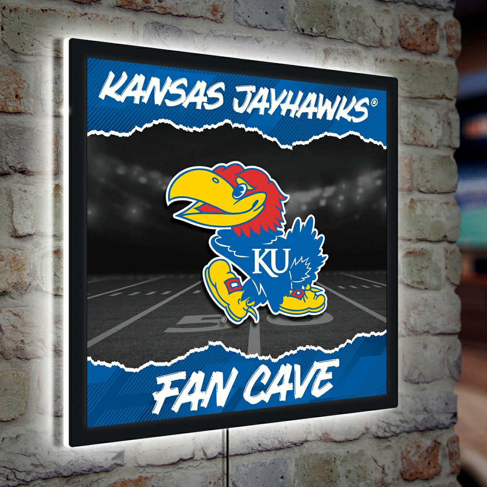 University of Kansas 23"H x 23"L LED Wall Decor, Edgelite, Square, Home, Collegiate