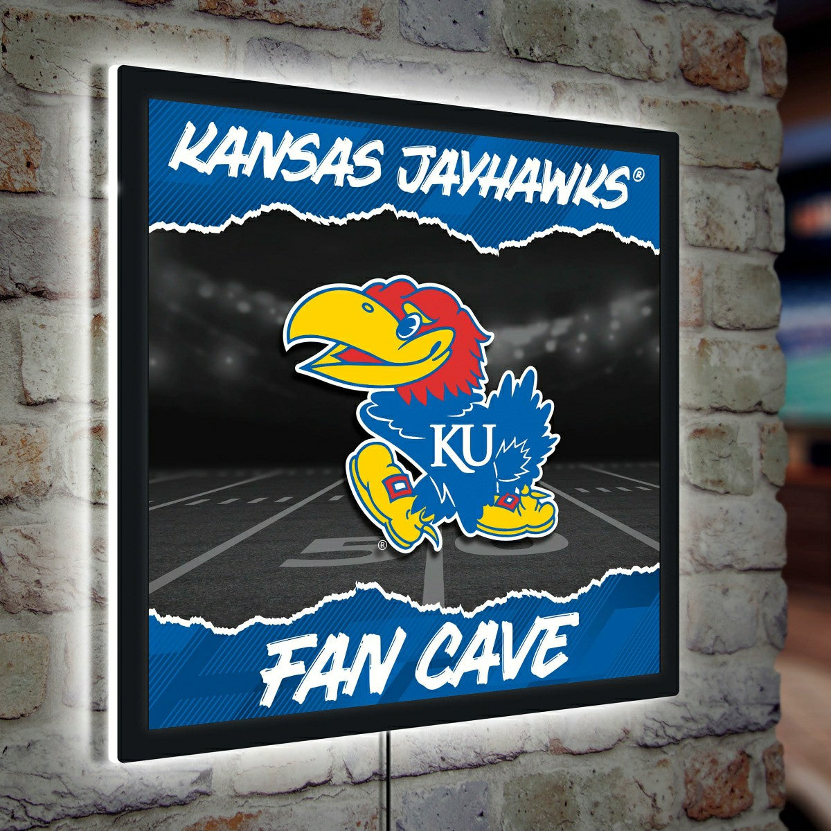 University of Kansas 23"H x 23"L LED Wall Decor, Edgelite, Square, Home, Collegiate
