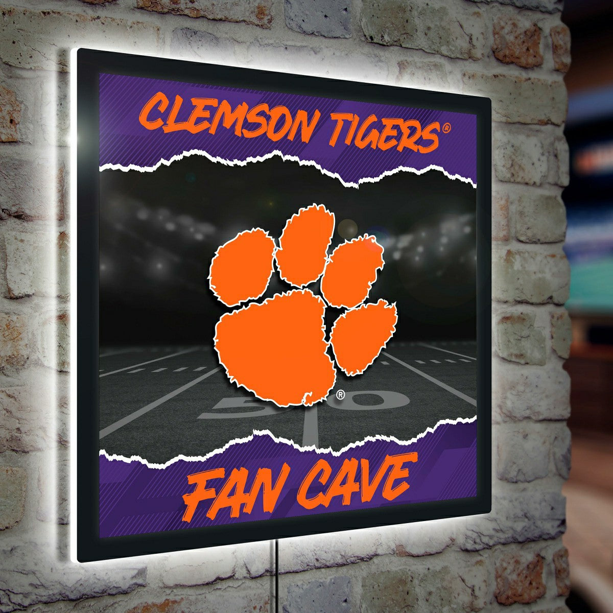 Clemson University 23"H x 23"L LED Wall Decor, Edgelite, Square, Home, Collegiate