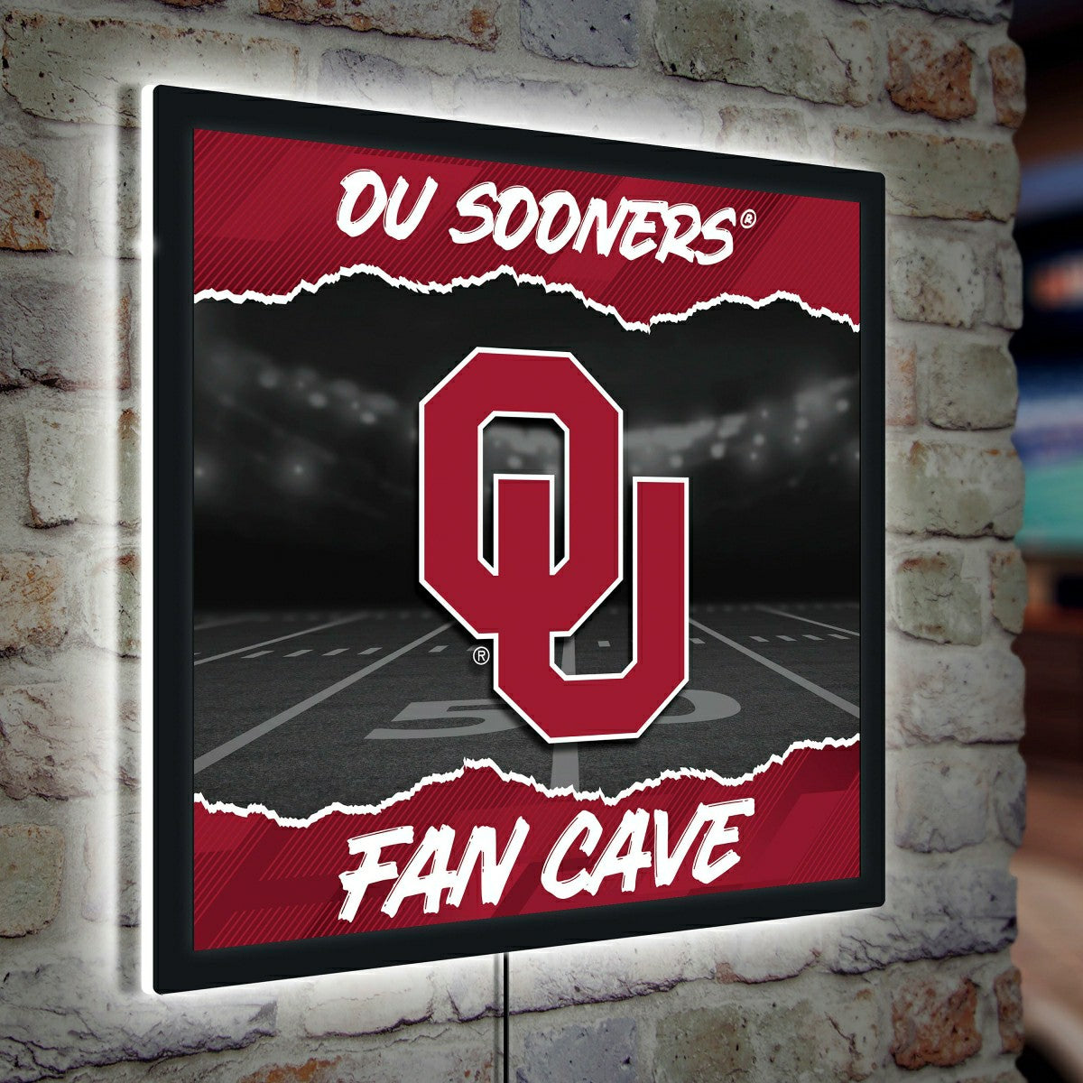 University of Oklahoma 23"H x 23"L LED Wall Decor, Edgelite, Square, Home, Collegiate