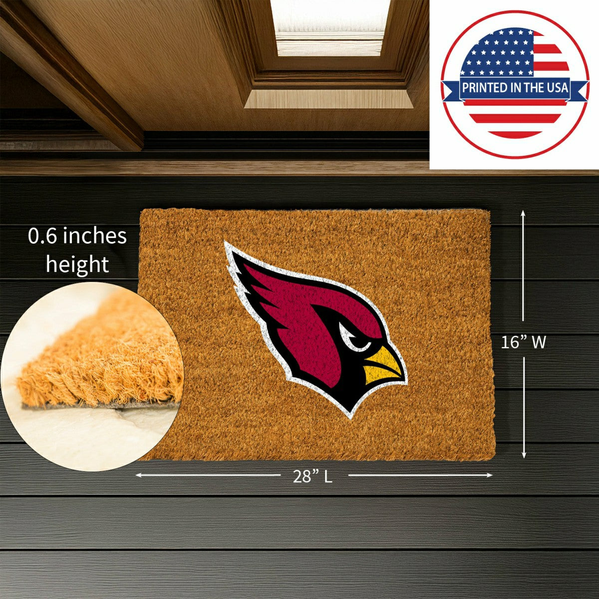 Coir Mat, 16"x28", Arizona Cardinals, NFL