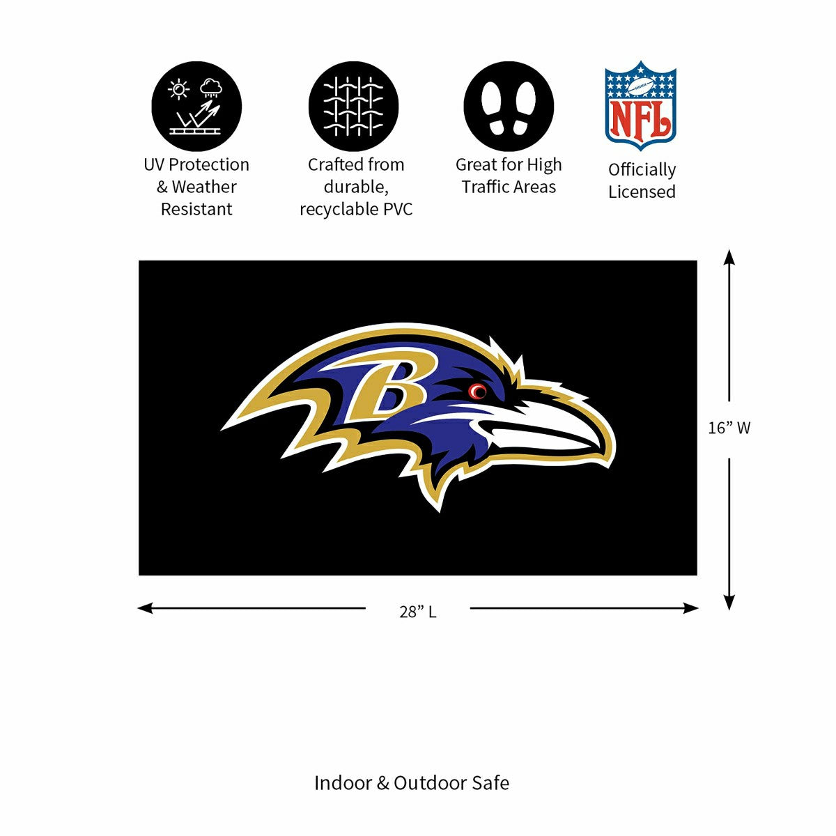 Full Color PVC Mat, 16" x 28", Baltimore Ravens, NFL