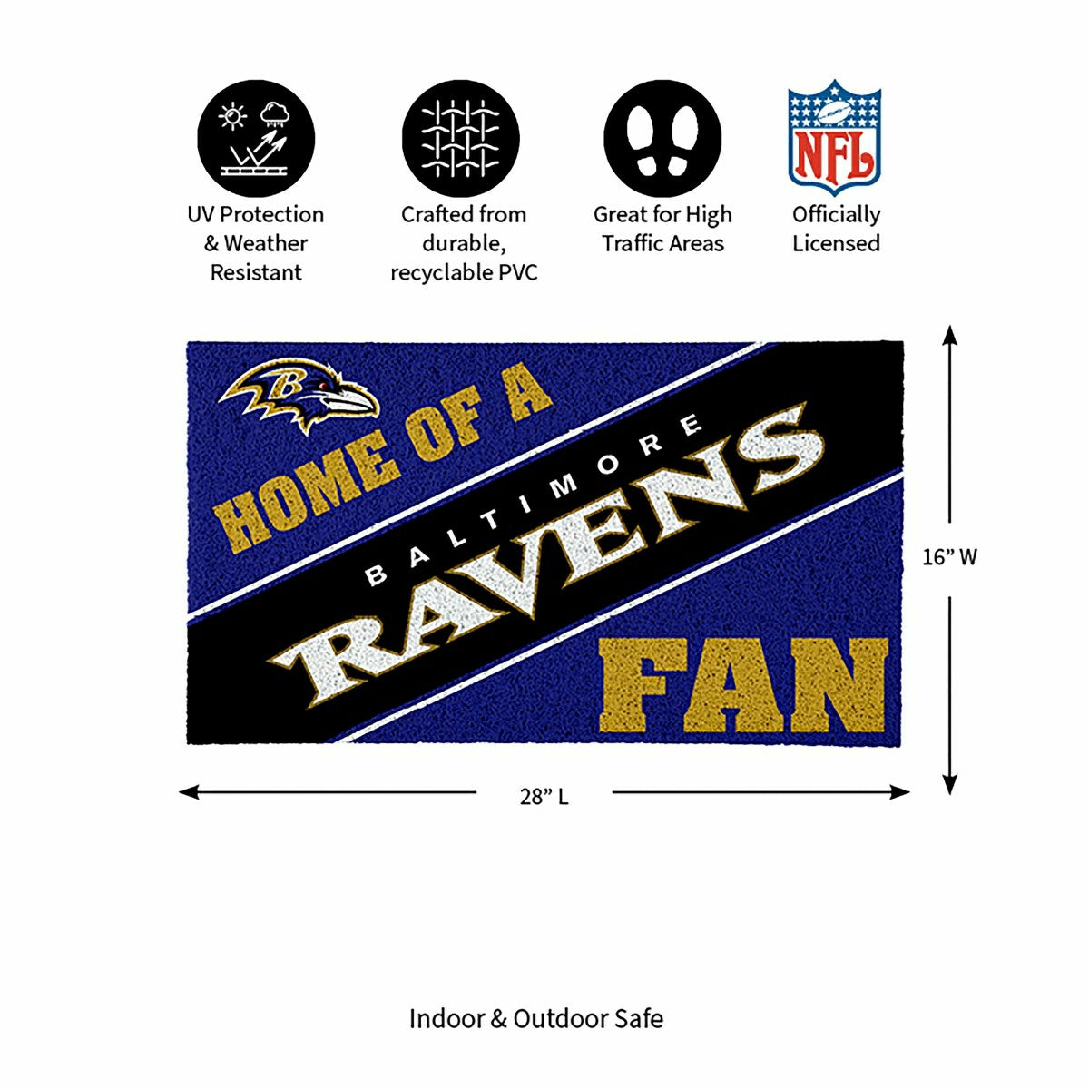 Baltimore Ravens, PVC Mat COLOR, Home of a Fan, NFL