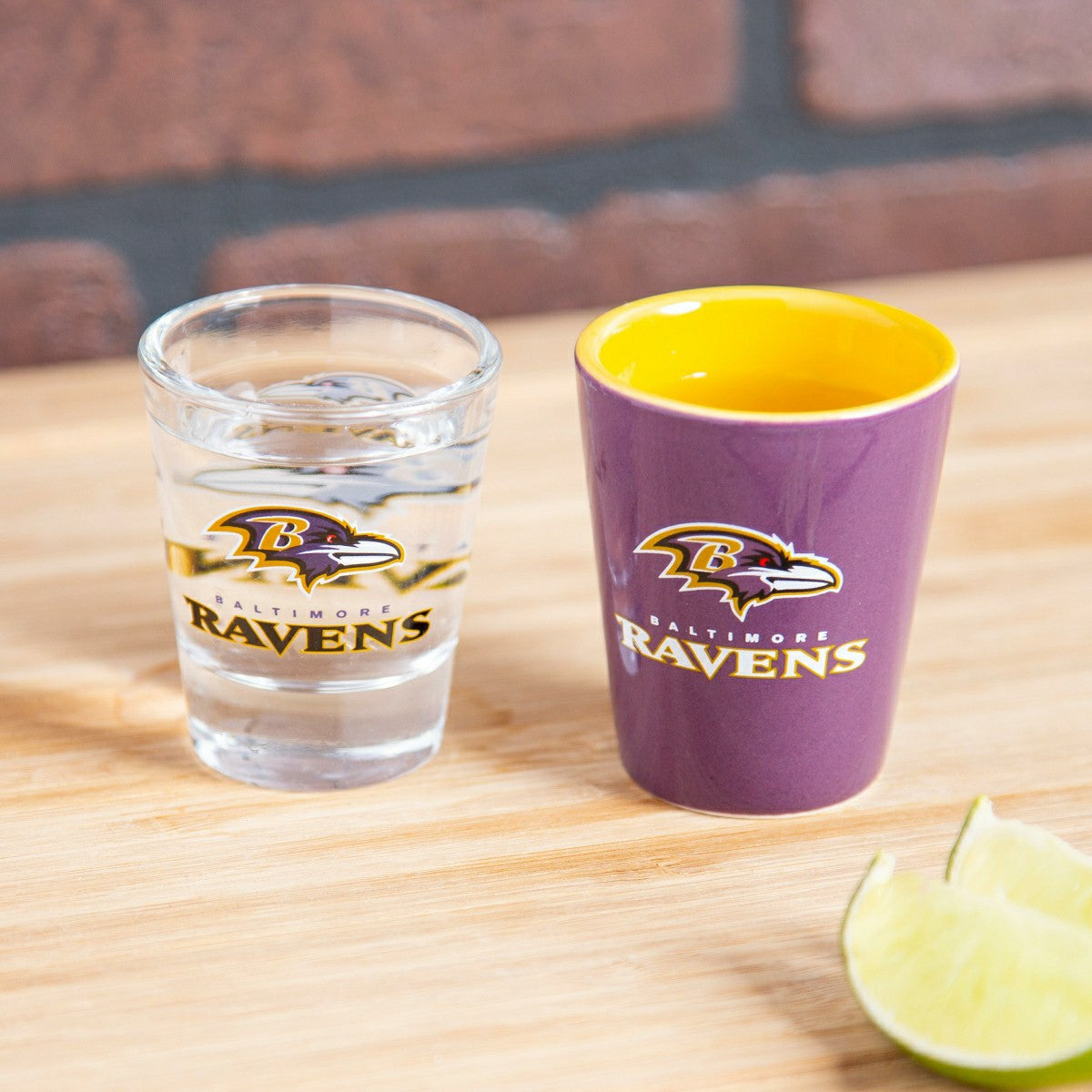 Baltimore Ravens 4-Piece Ceramic and Glass 2oz. Shot Glass Set, NFL, Home