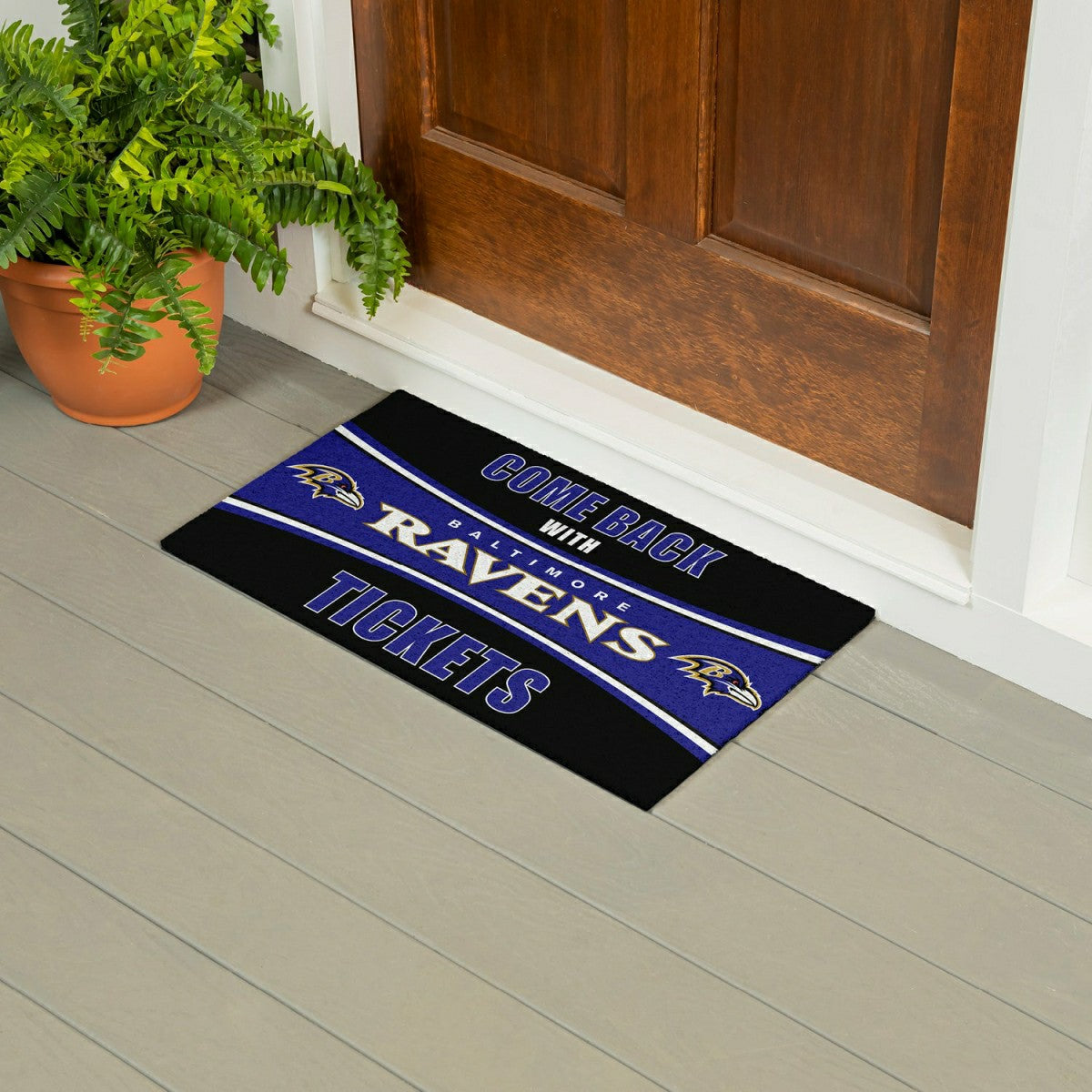 28" x 16" PVC Trapper Mat, Come Back with Tickets, Baltimore Ravens, NFL