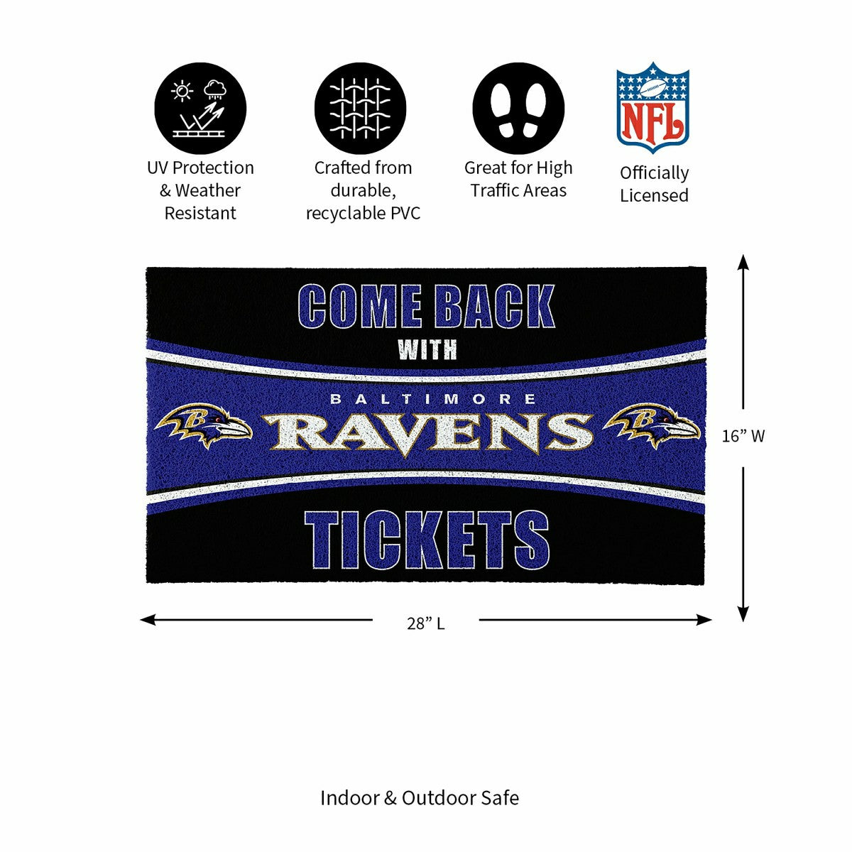 28" x 16" PVC Trapper Mat, Come Back with Tickets, Baltimore Ravens, NFL