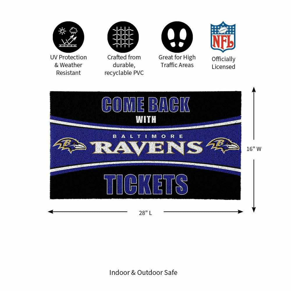 28" x 16" PVC Trapper Mat, Come Back with Tickets, Baltimore Ravens, NFL