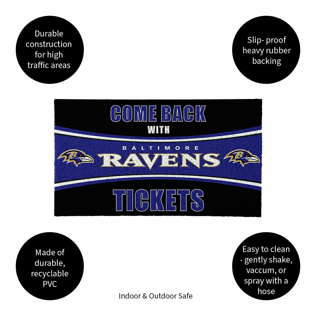 28" x 16" PVC Trapper Mat, Come Back with Tickets, Baltimore Ravens, NFL